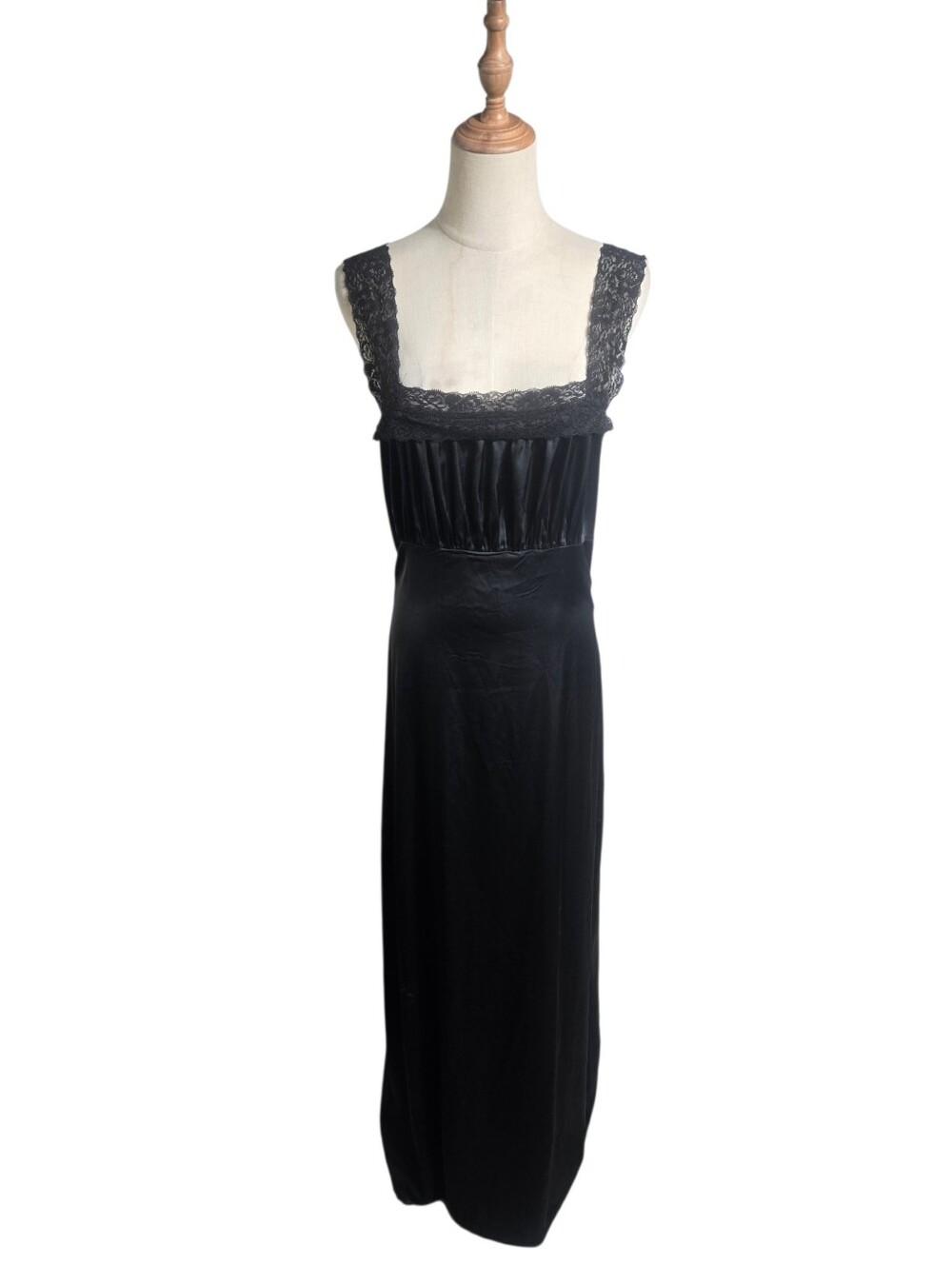 Lioness Black Lace Trim Satin Maxi Slip Dress
